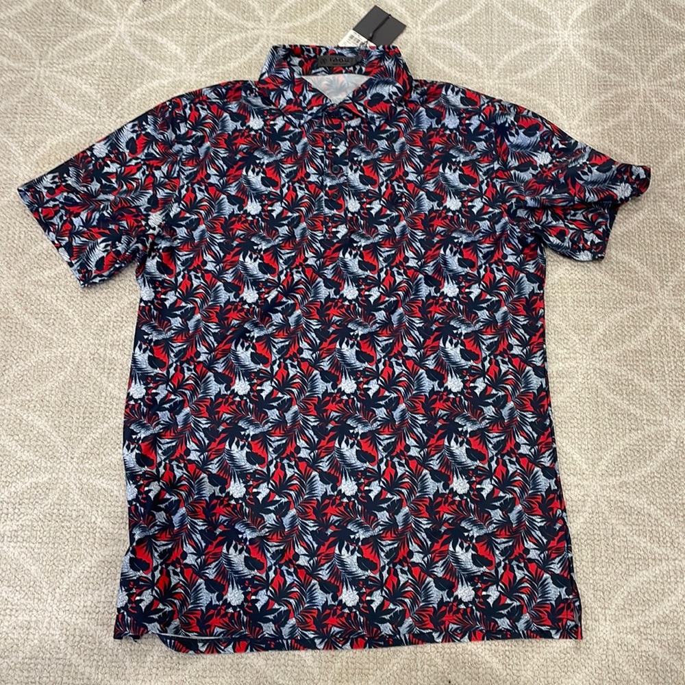 Red and Blue Palm Fronds Golf Shirt
